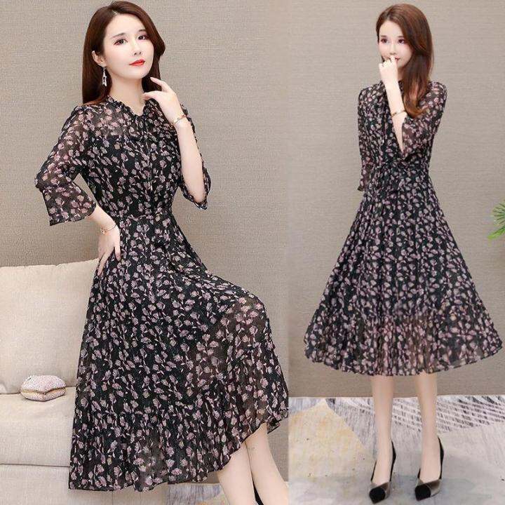 Chiffon Floral Dress Summer Women 2019 New Slim Mid-length Dress | Lazada  Singapore