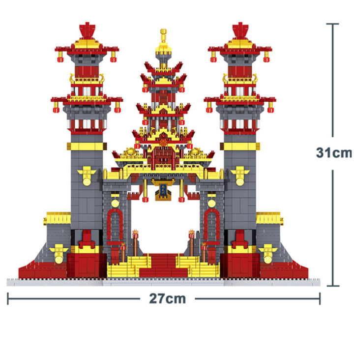 ใหม่-chinoiserie-มินิไมโครสถาปัตยกรรมบล็อกอาคารโบราณครั้งปราสาทสีเหลืองเครนทาวเวอร์เพชรจีน-tian-an-ผู้ชายสแควร์