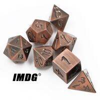 【✆】 IMDG 7ชิ้น/เซ็ตเกม RPG สุดสร้างสรรค์ลูกเต๋า Polyhedron ลูกเต๋าโลหะ DND ตัวอักษรขนาดใหญ่สีแดงโบราณสีทองแดงเกมดิจิตอลลูกเต๋า