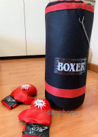 BOXER Punching Bag ชุดกระสอบทราย พร้อมนวมชกมวย 1 คู่ ขนาดใหญ่  สายคล้องแบบโซ่เหล็ก ชุดออกกำลังกายสำหรับเด็ก