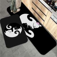 Yin Yang cat black and white Mat Printed Flannel Floor Mat Bathroom Decor Carpet Non-Slip For Living Room Kitchen Doormat