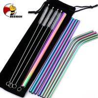 Beeman Metal Reusable 304 Stainless Steel Straws Set Straight Bent Drinking Straw With Case Cleaning Brush Party Bar Accessory Specialty Glassware