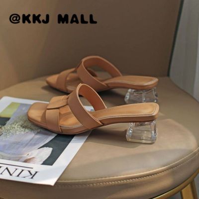 KKJ MALL รองเท้า รองเท้าผู้หญิง รองเท้าแตะร แฟชั่น สินค้ามาใหม่ ธรรมดา หัวเหลี่ยม รองเท้าแตะเปิดส้น ลากครึ่ง