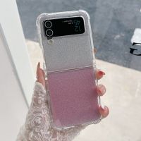 Luxury Gradient Glitter Folding Phone Case For Samsung Galaxy Z Flip 4 Z Flip 3 5G Soft TPU Transparent Shockproof Bumper Cover