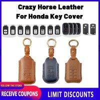 คุณภาพสูง Crazy Horse หนังสำหรับ Honda Key Cover Remote Key Case พร้อม Key Holder Fod พวงกุญแจ Creative Alloy โลหะ Civic City CR-V Jazz Accord Odyssey Brio Mobilio Fit HR-V Pilot Shuttle Legend