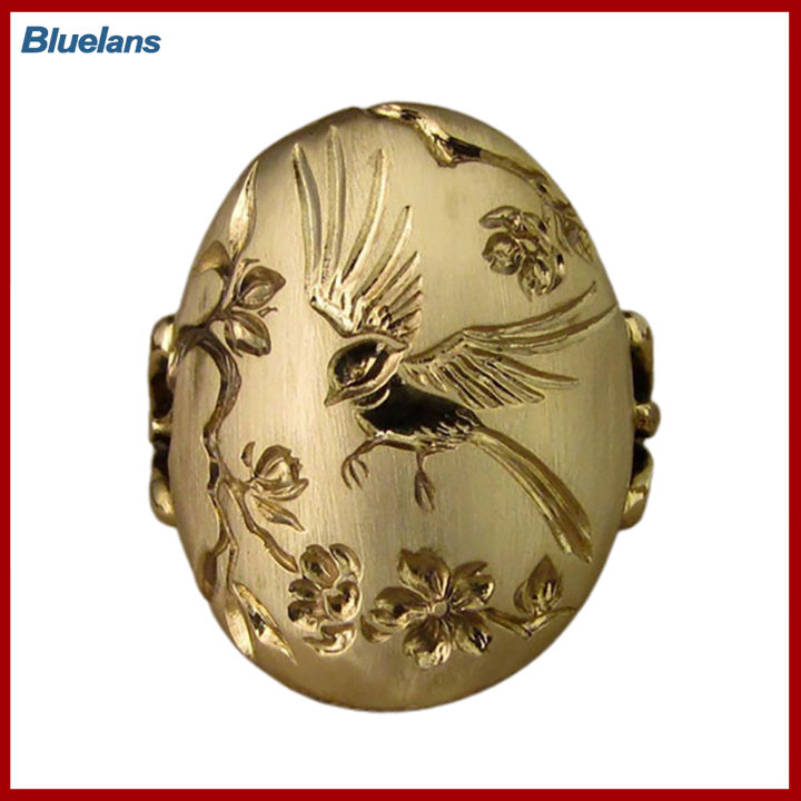 Bluelans®แหวนผู้หญิงวินเทจสง่างามแหวนหมั้นนกและดอกไม้สำหรับวันวาเลนไทน์