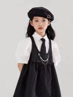 CUI YI SHOP [Roman Style] Puff Sleeve Shirt Suspender Fashionable and Western-style Medium-sized Childrens Skirt