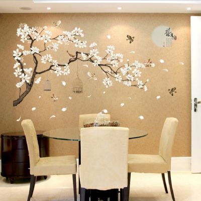 Peel And Stick Wall Decals Living Room Decor Cherry Blossom Wall Stickers Flower Branch Decal Tree Mural Decoration