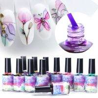 【YP】 12pcs Marble Watercolor Nails Gel Ink Flowers Design Smudge Effect Manicure Varnish JI895