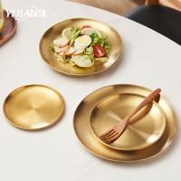 ✷ Kitchen dining room Thickened stainless steel disc golden coffee tray cake dessert plate vegetable plate barbecue plate