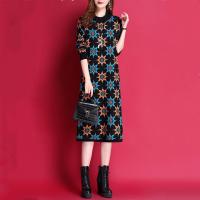 【YF】 Oversize Women Knitting Warm Dress 2023 Autumn Winter New Fashion Jacquard O-Neck Slim Knee-length Office Lady Long Sweater