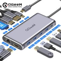 QGeeM Dual 4K DP HDMI USB C ศูนย์กลางสำหรับ Macbook Pro Triple Display Type C Hub กับ Micro การ์ด SD ตัวอ่าน RJ45 PD USB3.0ฮับต่อพ่วง Feona