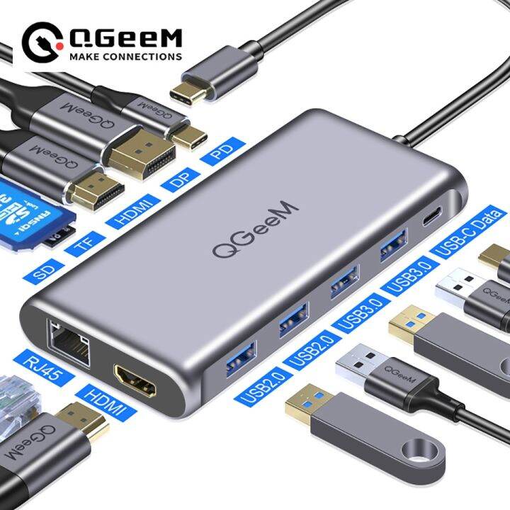 qgeem-dual-4k-dp-hdmi-usb-c-ศูนย์กลางสำหรับ-macbook-pro-triple-display-type-c-hub-กับ-micro-การ์ด-sd-ตัวอ่าน-rj45-pd-usb3-0ฮับต่อพ่วง-feona