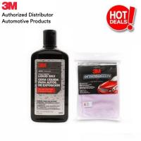 3M LIQUID WAX  473ML &amp; Microfiber DETAILING CLOTH 50CMX50CM ชุดดูแลรักษารถยนต์  3เอ็ม แวกซ์ น้ำยาเคลือบรถ และ ผ้าเช็ดรถ ไมโครไฟเบอร์ สำหรับทำความสะอาดรถ