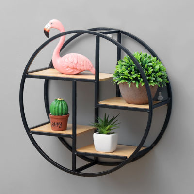 Creative Modern Home Round Wood Wall Mount Flower Planter Book Storage Shelf Rack Potted Holder Stand Room Background Wall Decor