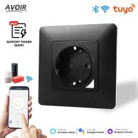 Avoir Tuya Zigbee Smart Plug Black EU Standard Wall Socket Plastic Panel Wifi Connect Power Outlets Work With Alexa Google Home Ratchets Sockets