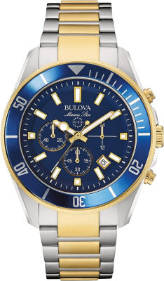Bulova Marine Star Chronograph Mens Stainless Steel Watch Two Tone / Blue