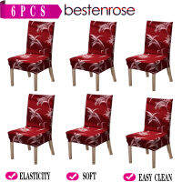 Bestenrose 6 ชิ้นยืดหยุ่นยืดหยุ่นล้างทำความสะอาดได้ครอบคลุมเก้าอี้ห้องครัวบ้านรับประทานอาหารเก้าอี้กันเพรียง