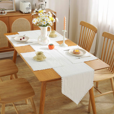 ผ้าคลุมผ้าปูโต๊ะสีขาวบริสุทธิ์ INS สไตล์ชนบทอเมริกันผ้าแจ็คการ์ดสีขาวลูกไม้ธงตารางธงด้านท้ายเตียงรับประทานอาหารฝากระปอบผ้าปูโต๊ะผ้าเช็ดปากโต๊ะทานอาหารผ้าปูโต๊ะผ้าปูโต๊ะสแปนเด็กซ์160ซม. ผ้าปูโต๊ะกลมผ้าปูโต๊ะ