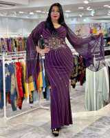 Pakaian เทอร์บารูมุสลิม Bunga Mandala Gaun Berlian Imitasi Rok Gaun Pesta Abayas Untuk Wanita Dubai Kaftan