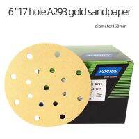 ▫○✌ 6-inch 17-hole yellow dry sanding paper Norton A293 auto paint putty sanding round flocking self-adhesive sand