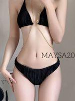 bikini swimwear ชุดว่ายน้ำ2ชิ้น บิกินี่สีดำ โซ่ทอง 2348