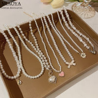 MIAOYA Fashion Jewelry Shop สร้อยคอมุกพรีเมี่ยมสำหรับสุภาพสตรีจี้โลหะหัวใจสำหรับนักเรียนของขวัญปีใหม่