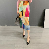 Womens New A-line Temperament Casual Print Pleated Skirt