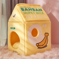 Foldable Cute Pet Cat Bed House Strawberry Banana Milk Box Cat House Winter Warm Plush Soft Cave Cat Kitten Kennel Pet Supplies