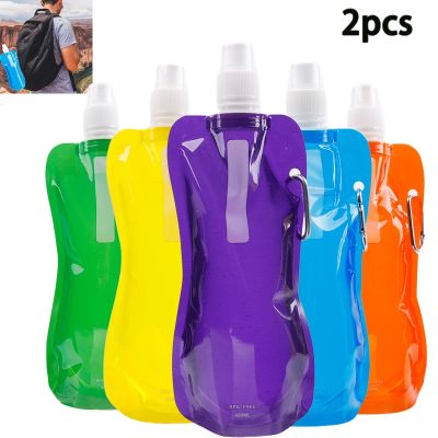 2PCS 480ml Folding Water Bottle Outdoor Sports Folding Water Bag Portable Water Bottle Space Saving Water Cup for Long Journeys