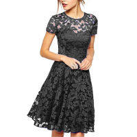 ชุดแฟชั่นผู้หญิง Elegant Sweet Hallow Out Lace Dress เซ็กซี่ปาร์ตี้เจ้าหญิง Slim ฤดูร้อน Vestidos