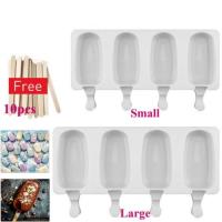 [High Quality]Silicone Frozen Ice Cream Mold Juice Popsicle Maker Ice Lolly Pop Mould - 4 Cell