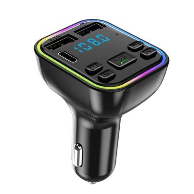 Car MP3 Player FM Transmitter Colored Lights Wireless 5.0 Radio Receiver With U Disk Jack Dual USB Charger Hands-free Calling FM Transmitter For Car MP3 Player Type-C U Disk Jack natural