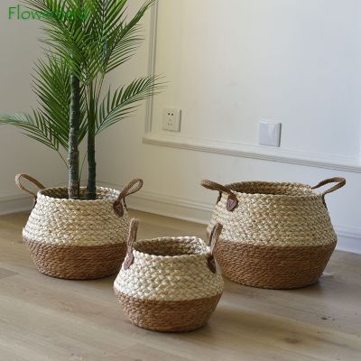 Storage Baskets Woven Flower Pots Plant Crafts Decor Straw Bag Flower Pot Container Home Furnishings Flower Basket Woven Basket