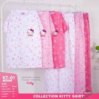 ชุดเซ็ตคิดตี้ เสื้อยืด ลายคิตตี้ กางเกงขายาว ลายปักคิตตี้ Kitty Pants Set เสื้อคิตตี้ งานปักคิตตี้ เนื้อผ้าคอตต่อนแท้ พิมพ์ลายคิตตี