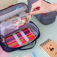 【CW】 Big Capacity Pencil Bag with Handle Double Layer Durable Multifunctional Zipper Stationery Pencil Bag Holder for School Students