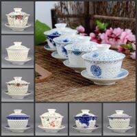 ถ้วยถ้วยพอร์ซเลนทำด้วยมือพร้อมฝาปิดดีไซน์จากเซรามิกของ Gaiwan ถ้วยจานชามพร้อมฝาปิดใหม่