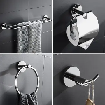 4pcs Stainless Steel Towel Rack Set, Bathroom Accessories Set, Free  Punching Self-adhesive Set, Towel Rack Roll Paper Holder, Coat Hook Bathroom  Accessories Set