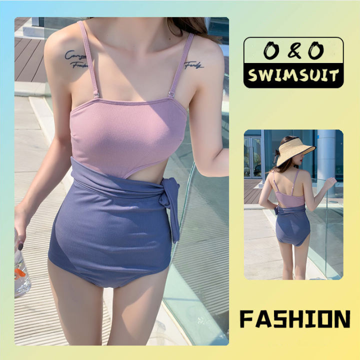 Swimsuit women's one-piece boxer conservative small chest gathers up to  look thin and cover belly