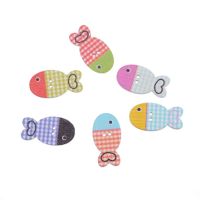 Free Shipping Retail 10Pcs Random Mixed Lovely Fish Animal 2 Holes Wood Painting Sewing Buttons Scrapbooking 25x13mm Haberdashery