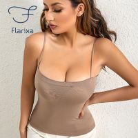 Flarixa เสื้อกล้ามยกทรงแบบบุไร้รอยต่อสำหรับผู้หญิง,เสื้อกล้ามไร้รอยต่อพร้อมบราเสื้อแขนกุดกระชับรูปร่างชุดชั้นในเสื้อกั๊กยางยืด