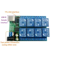 สวิตช์รีเลย์รีเลย์รีเลย์ RS232 TTL UART 8ช่องบอร์ด DC 5V 12V 24V PC สวิทซ์ควบคุม MCU LED PTZ PLC IPC