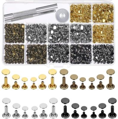 【CW】 480 Sets 4 Colors 3 Sizes Leather Rivets Cap Rivet Tubular Metal Studs with for Repairs Decoration