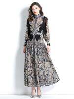 【YF】 Spring Retro Fashion Runway Long Dresses for Women 2023 New Elegant Full Sleeve Single Breasted Vacation Beach Vestidos Black