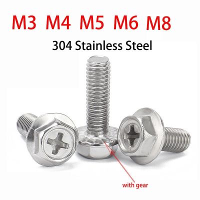 M3 M4 M5 M6 M8 Phillips Flange Bolts 304 Stainless Steel External Hex Hexagon Screws Bolt Metric Thread 6mm to 60mm Nails Screws Fasteners