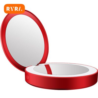 Mini Portable LED Makeup Mirror Round HD Cosmetic Mirror with LED Light Beauty Tool Bump for Tabletop Bathroom Travel Dropship Mirrors