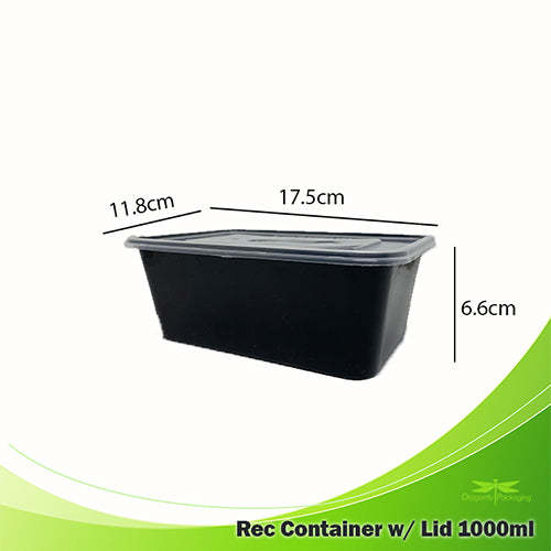 Black Plain 1000 ML Rectangular Container With Lid, For Food Storage,  Packaging Type: Box