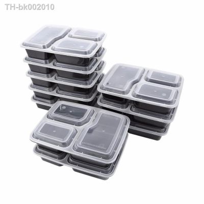 ┇❣ 10 Pcs Plastic Reusable Bento Box Meal Storage Food Prep Lunch Box 3 Compartment Reusable Microwavable Containers Home Lunchbox