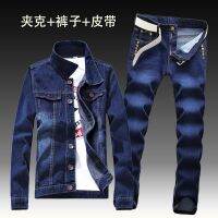 2022 Autumn New Mens Denim Jacket Jeans Pants Slim Fit Pencil Pant Long Sleeve Coat Long Trousers 2pcs Set Size S-3XL for Male