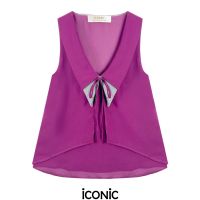 iCONiC SOK TOP #9053 (ตำหนิเปื้อนเล็กน้อย) เสื้อผญ ผ้าชีฟอง แต่งปก อก34" ยาว25" เสื้อแฟชั่น เสื้อแฟชั่นผญ เสื้อออกงาน เสื้อทำงาน เสื้อไฮโซ